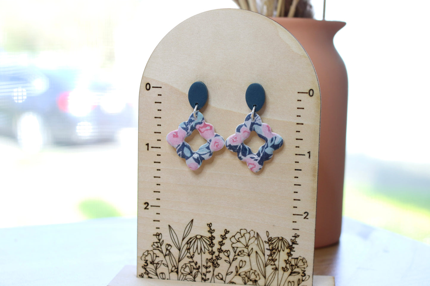 Blue Floral Scallop Earrings