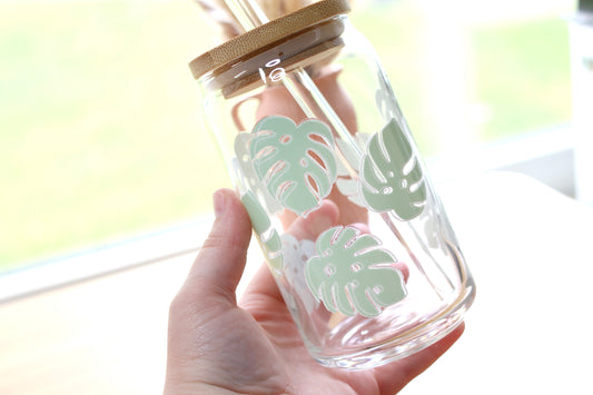 Monstera Leaf Beer Can Glass