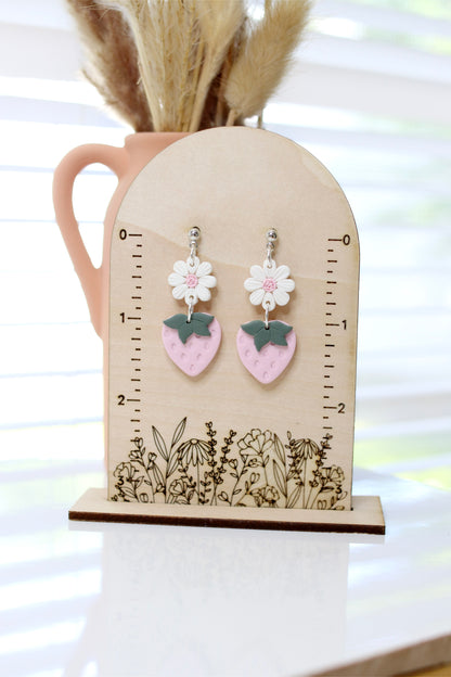 Pink Daisy Strawberry Earrings