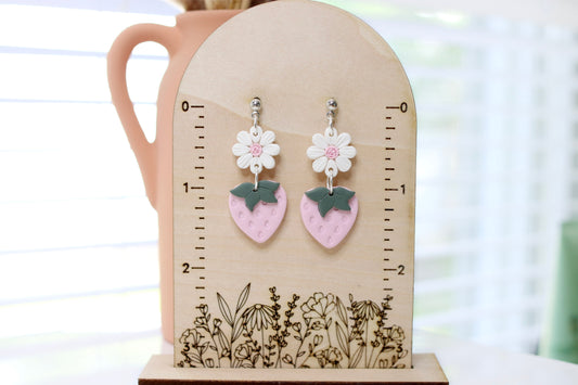 Pink Daisy Strawberry Earrings