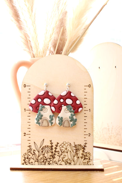 Crawling Vine Mushroom House Earrings