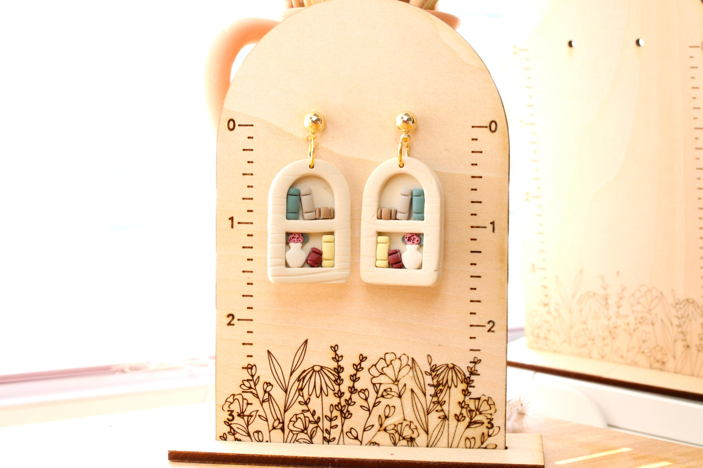 Beige Bookshelf Earrings