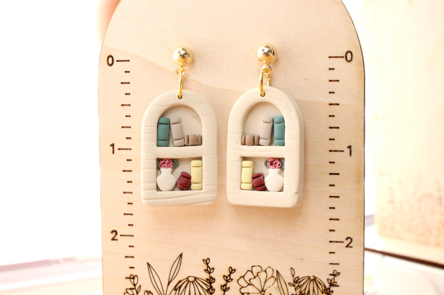 Beige Bookshelf Earrings