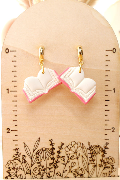 Pink Open Book Earrings