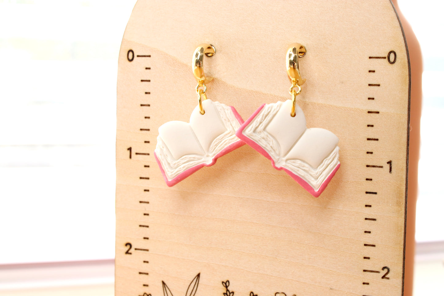 Pink Open Book Earrings