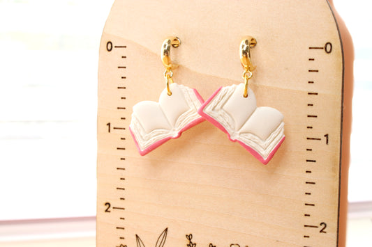 Pink Open Book Earrings