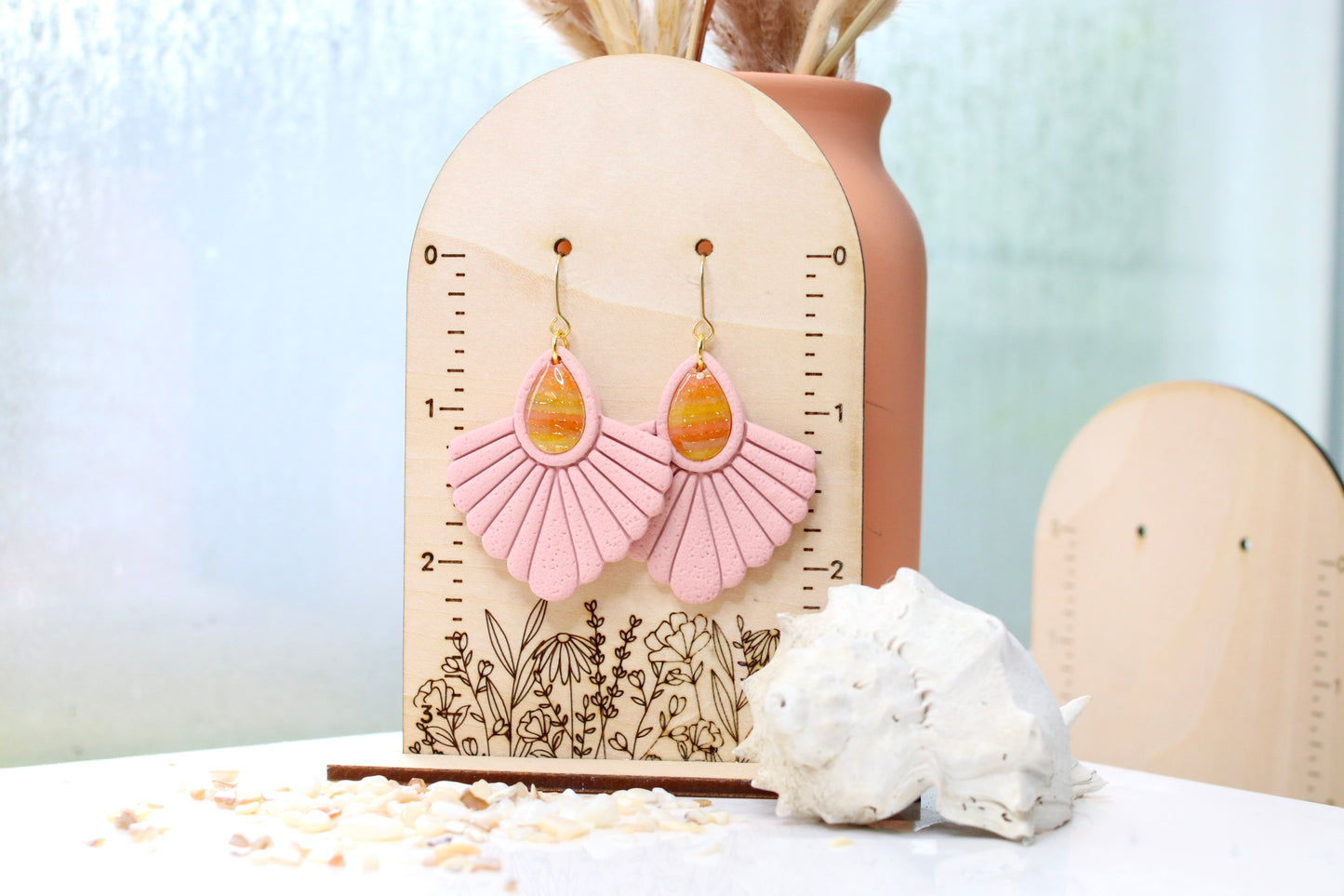 Peach Sunset Scallop Earrings