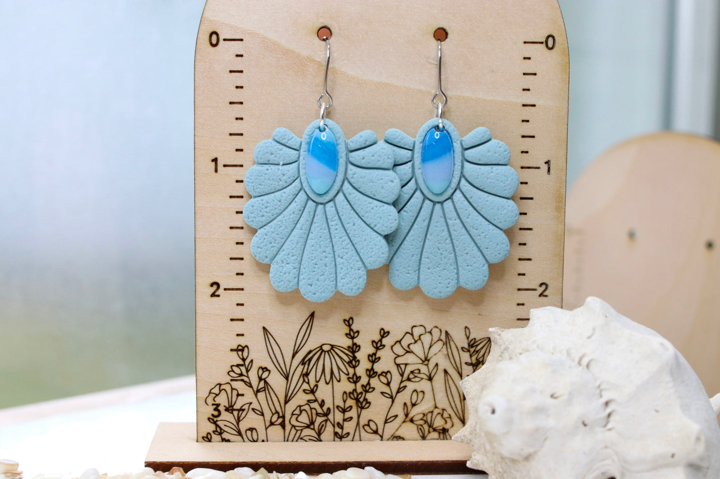 Ocean Stone Scallop Earrings