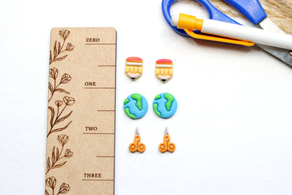 Pencil Globe Scissors Stud Pack