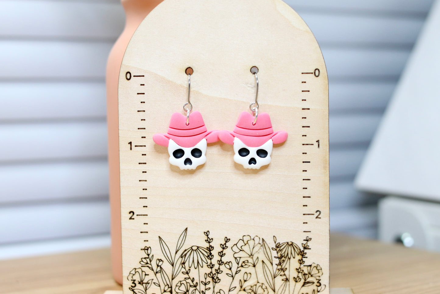 Pink Cowboy Skull Earrings (Small)