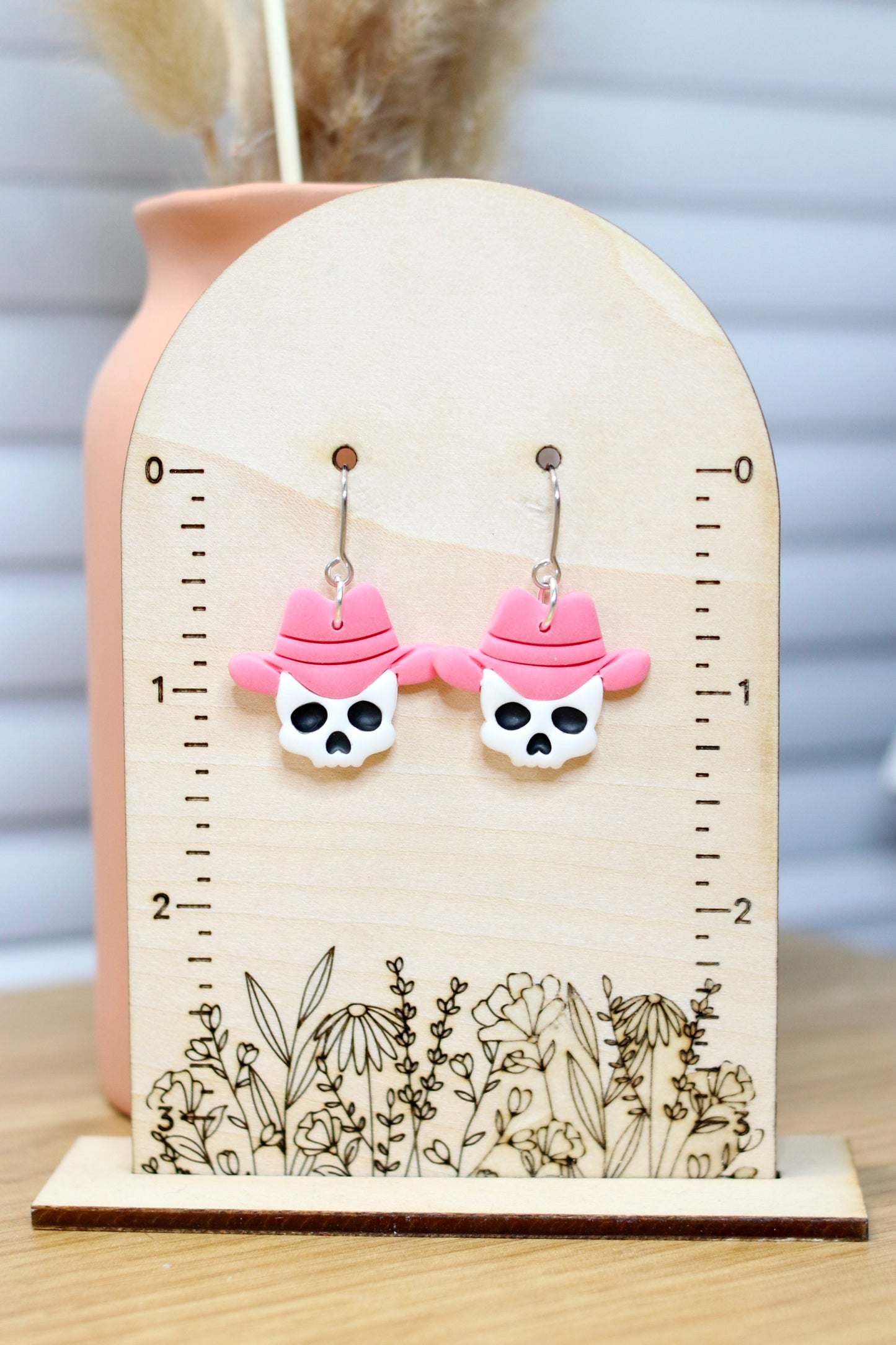 Pink Cowboy Skull Earrings (Small)