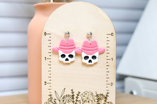 Pink Cowboy Skull Earrings (Large)