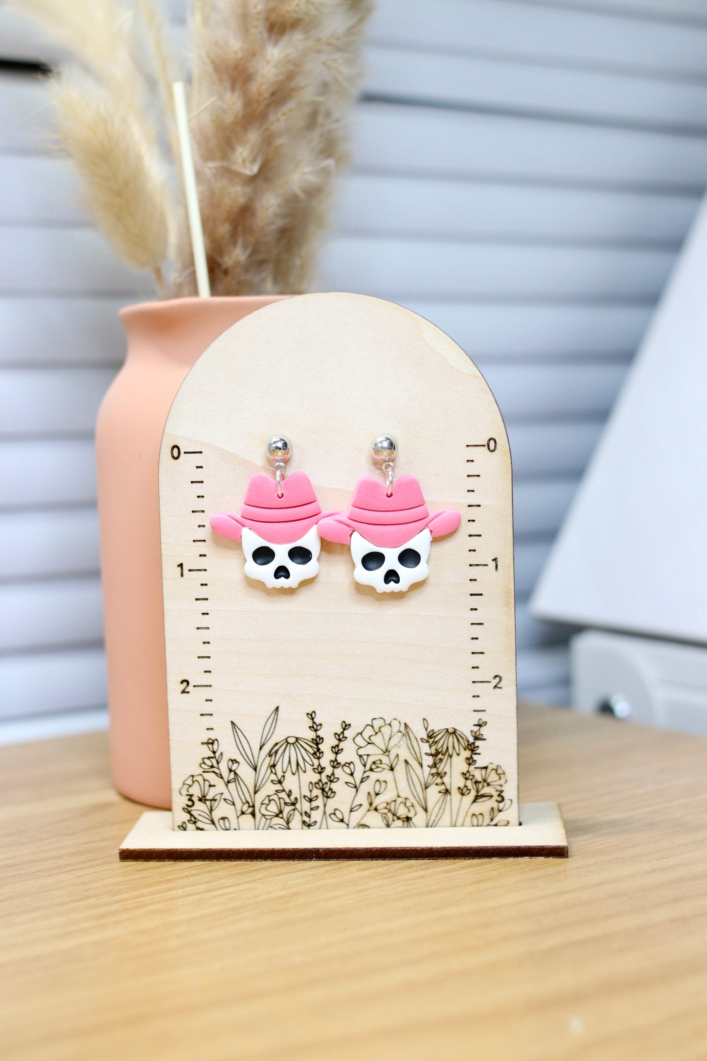 Pink Cowboy Skull Earrings (Large)