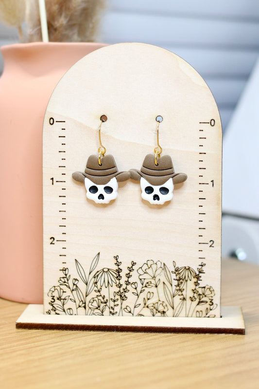 Brown Cowboy Skull Earrings (Small)