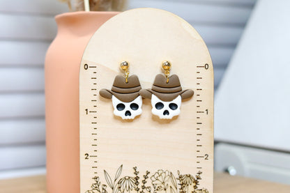 Brown Cowboy Skull Earrings (Large)