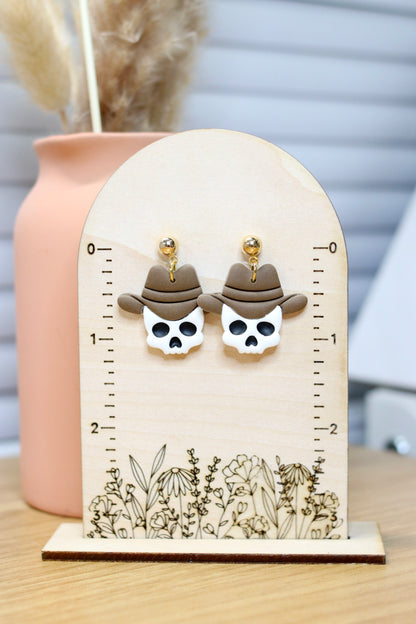 Brown Cowboy Skull Earrings (Large)