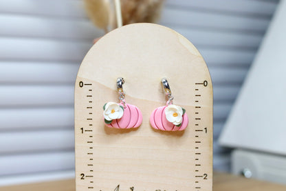 Pink Floral Pumpkin Earrings