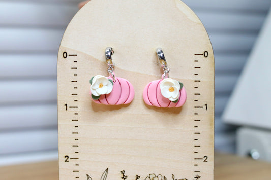 Pink Floral Pumpkin Earrings