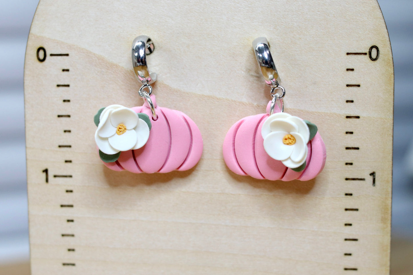 Pink Floral Pumpkin Earrings