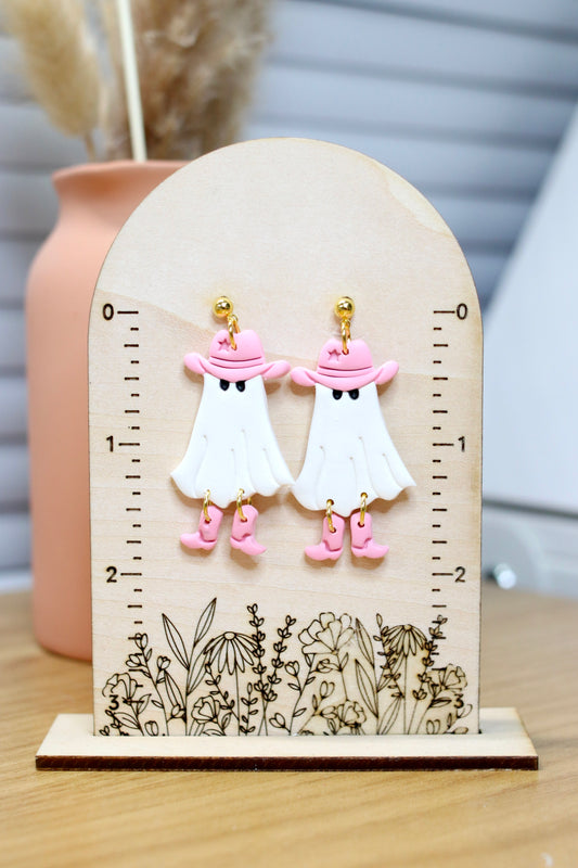 Pink Cowboy Ghost With Boots Earrings