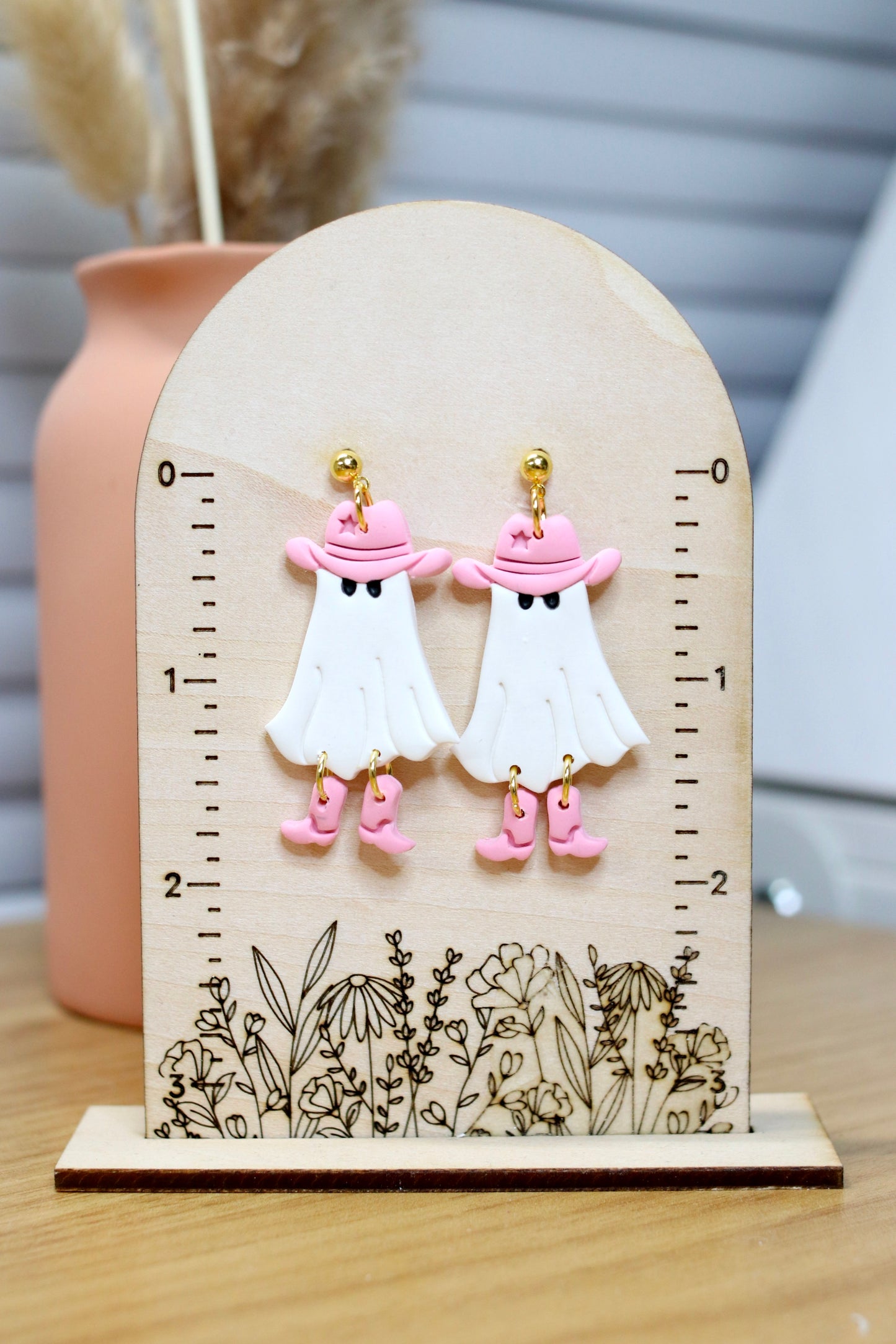 Pink Cowboy Ghost With Boots Earrings