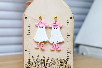 Pink Cowboy Ghost With Boots Earrings