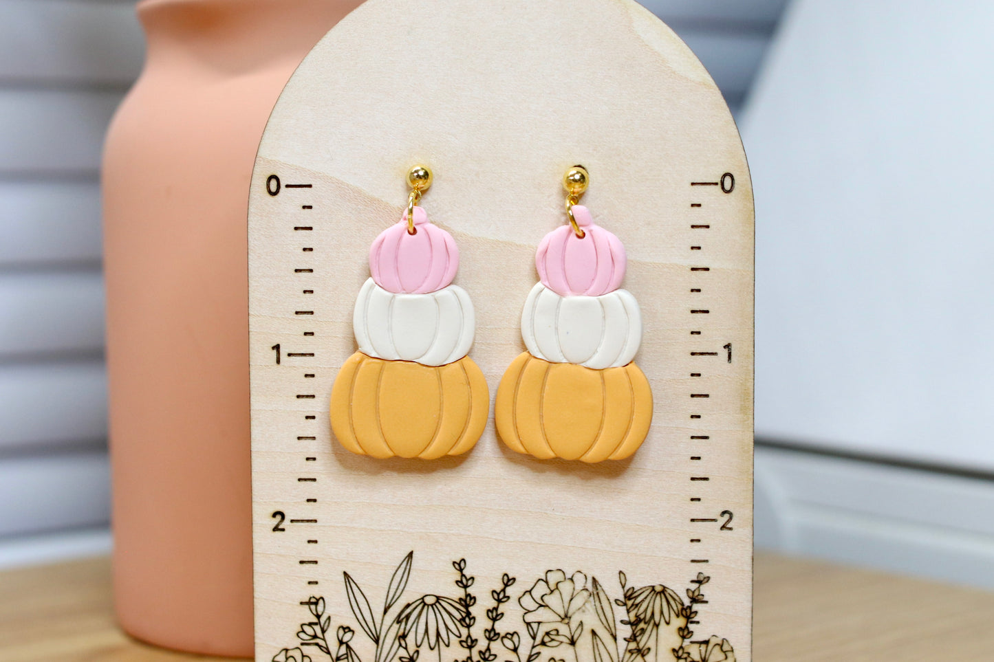 Pink Stacked Pumpkin Earrings