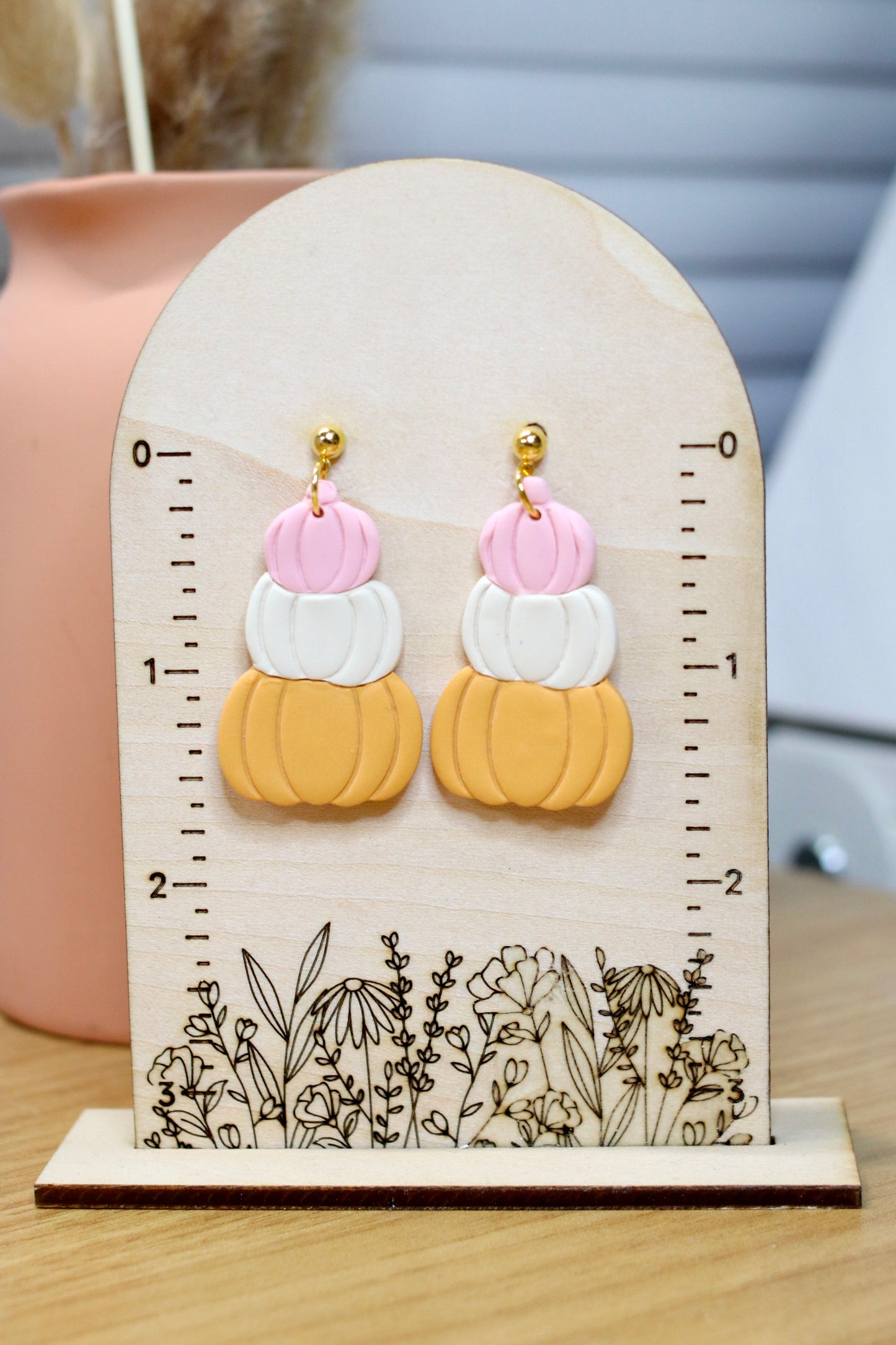 Pink Stacked Pumpkin Earrings