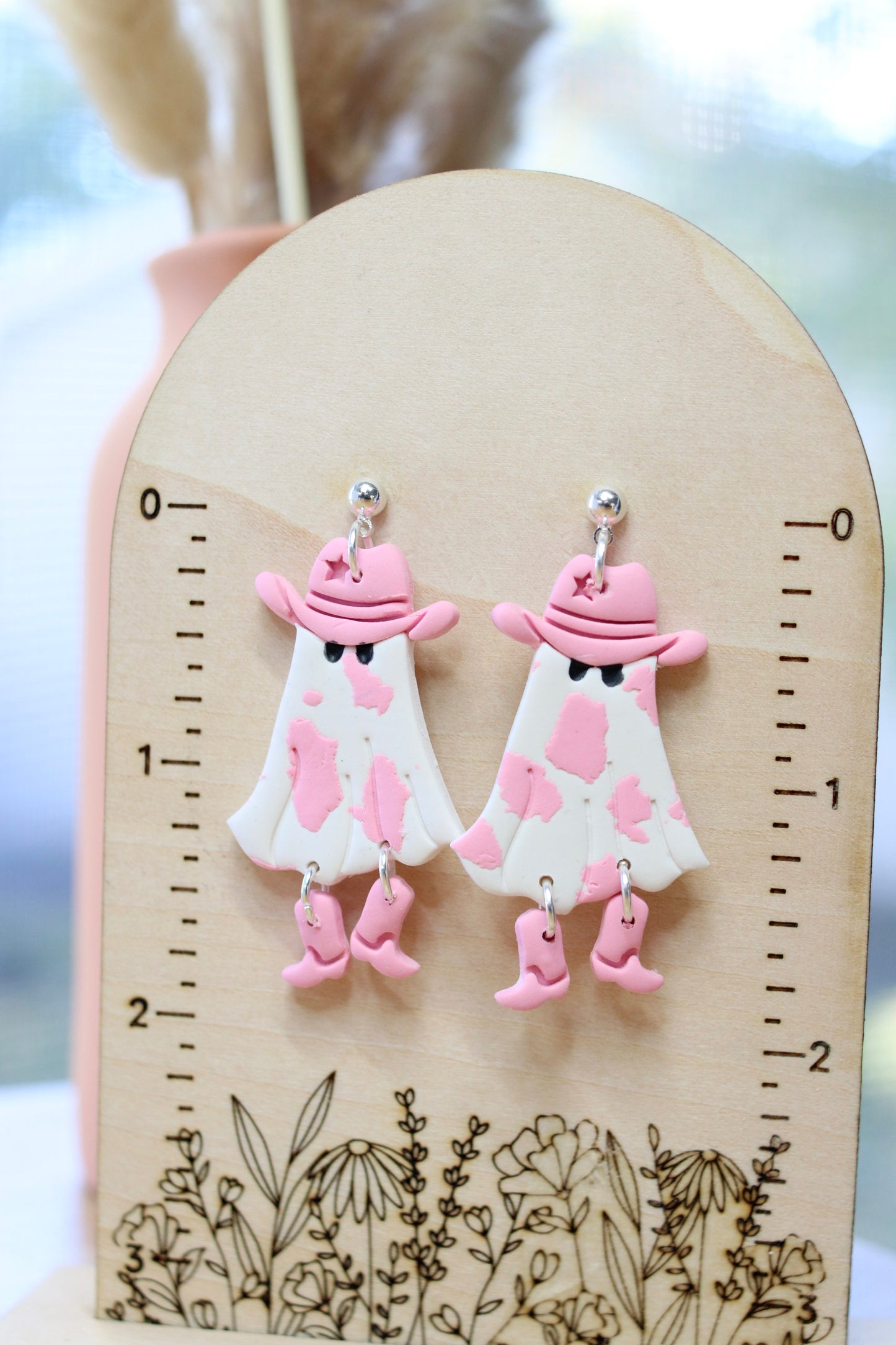 Pink Moo Ghost Cowgirl Earrings