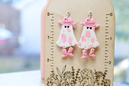 Pink Moo Ghost Cowgirl Earrings