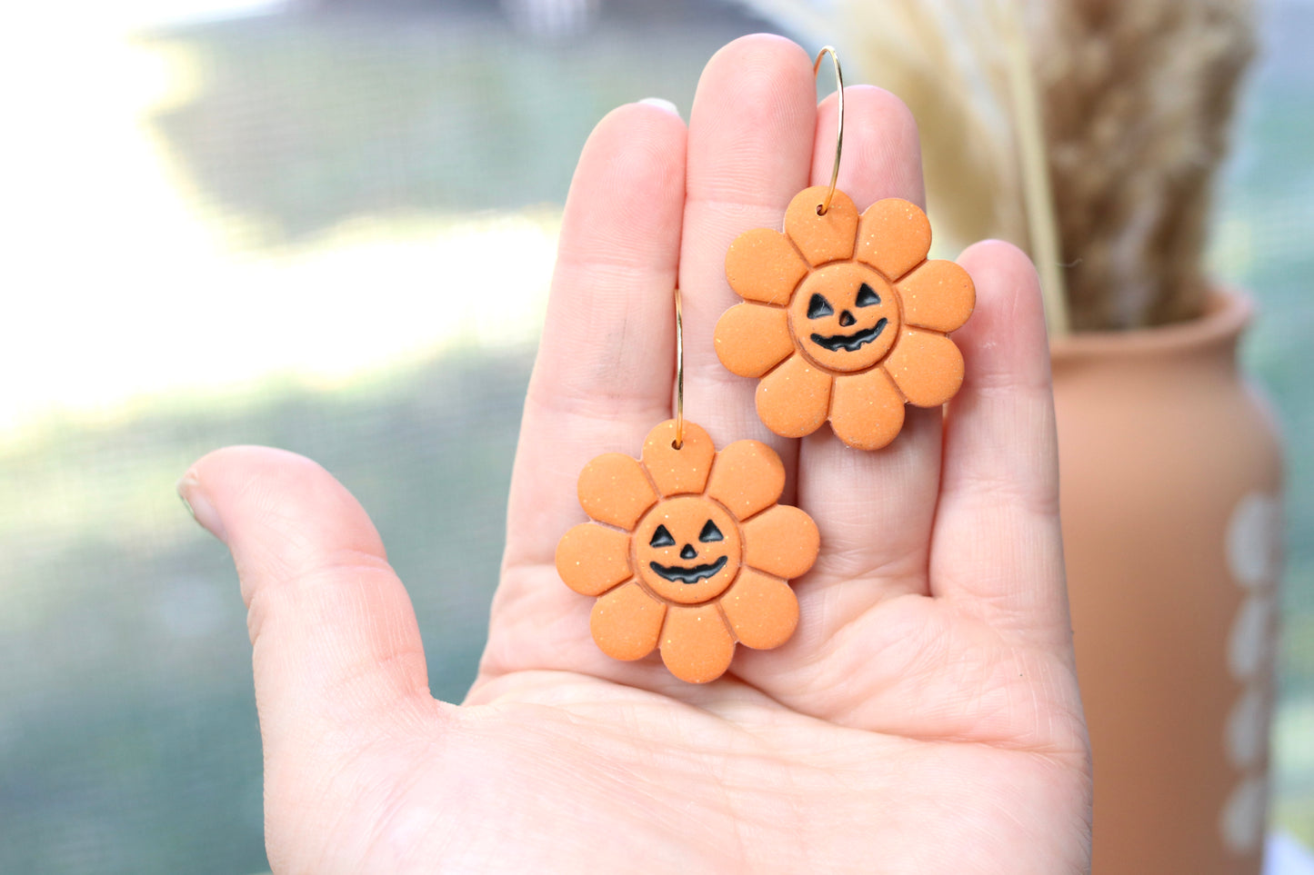 Shimmer Pumpkin Daisy Earrings