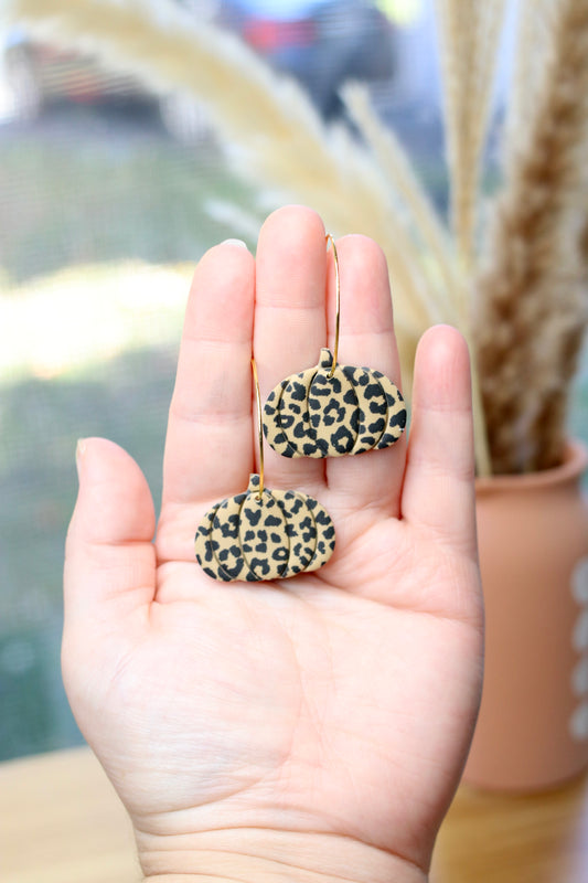 Large Leopard Print Pumpkin Earrings