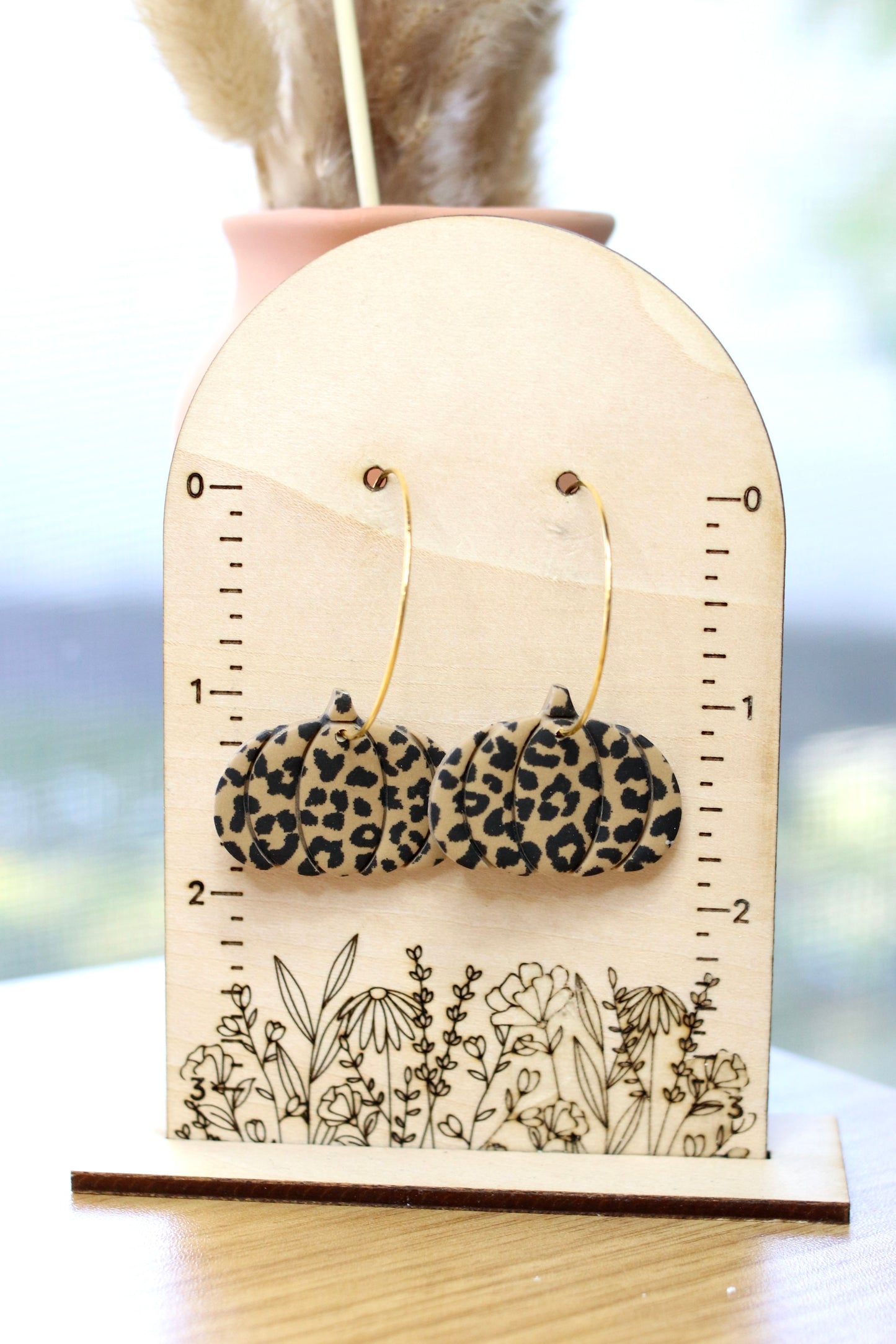 Large Leopard Print Pumpkin Earrings