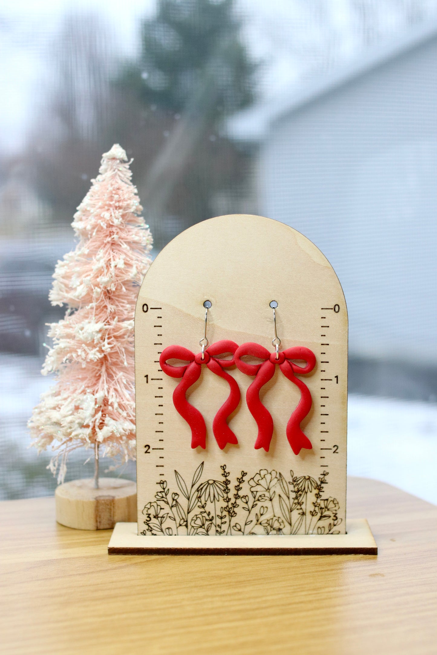 Girly Red Bow Dangle Earrings