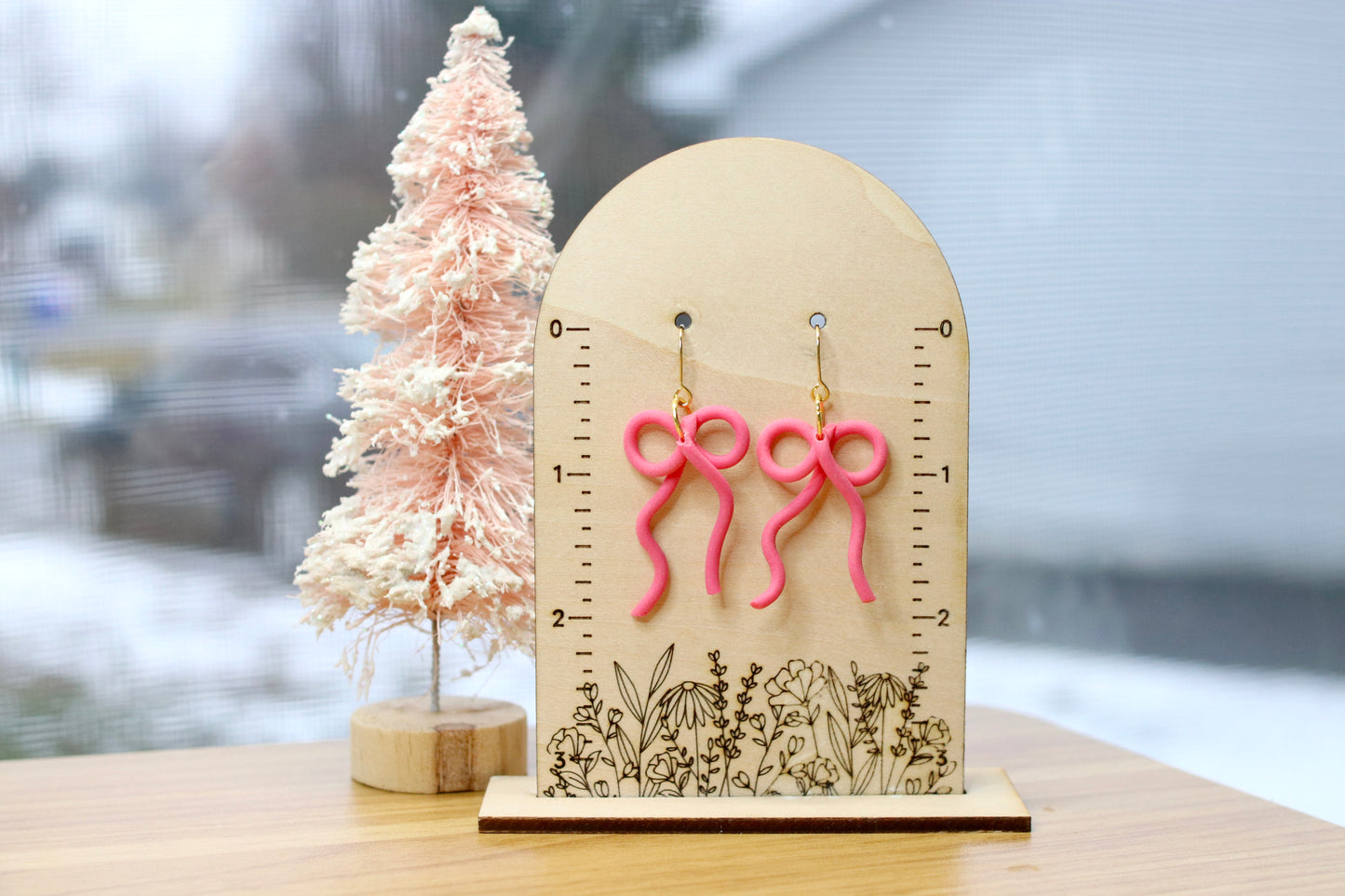 Hand Strung Pink Bow Earrings