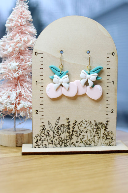 Girly Pink Bow Cherry Earrings