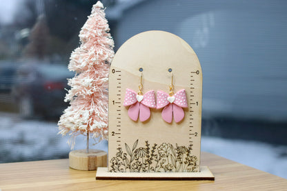 Polka Dot Pink Bow Earrings