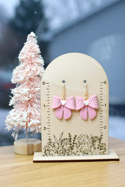 Polka Dot Pink Bow Earrings