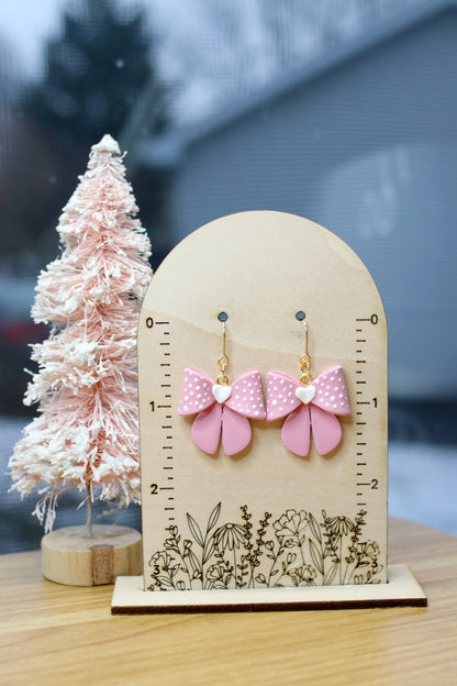 Polka Dot Pink Bow Earrings