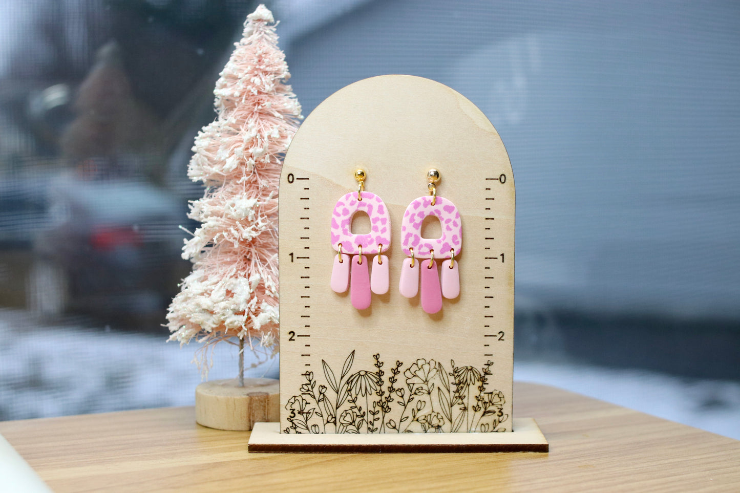 Pink Cheetah Fringe Earrings