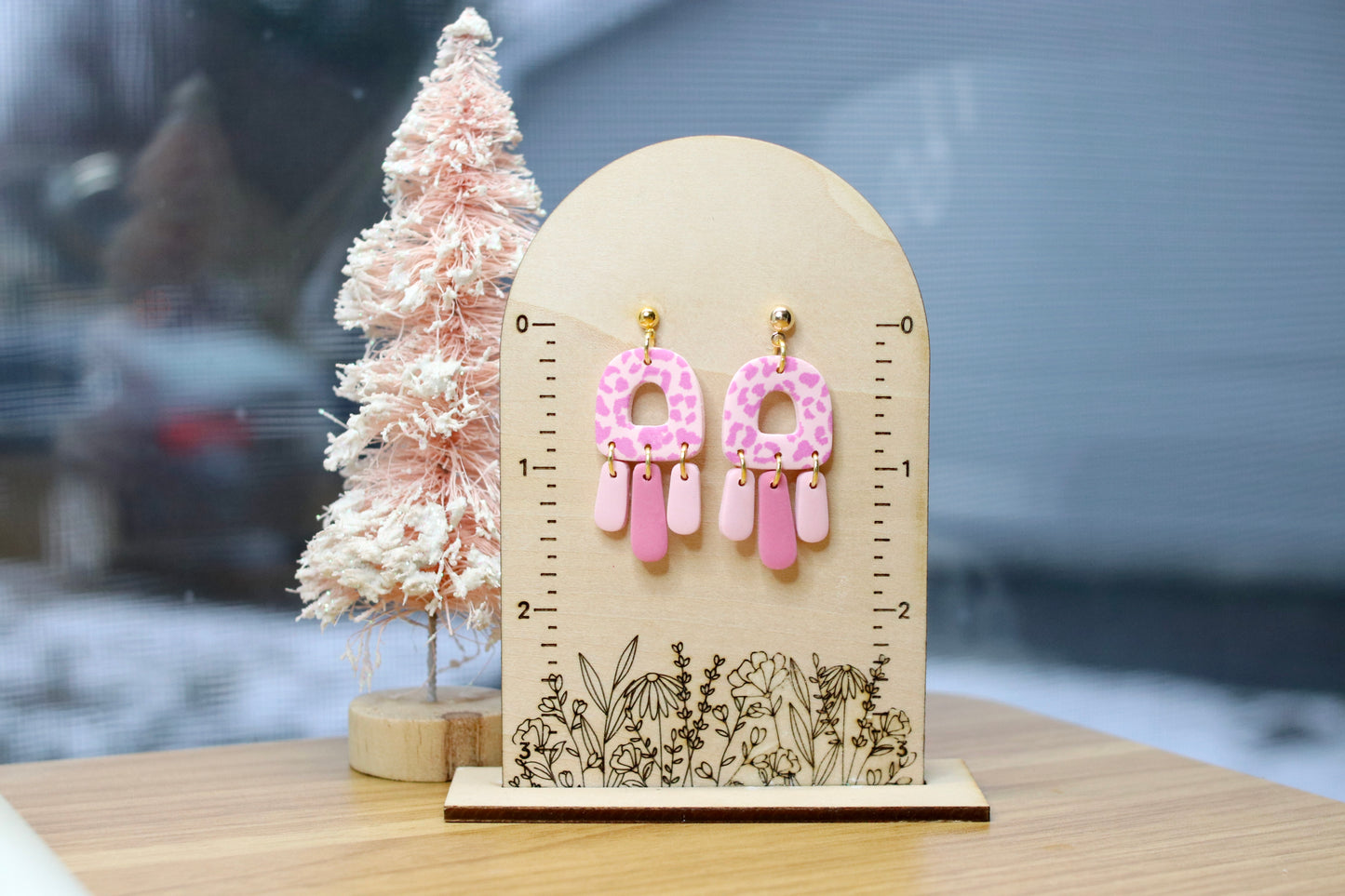 Pink Cheetah Fringe Earrings