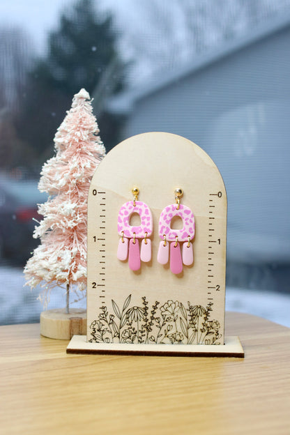 Pink Cheetah Fringe Earrings