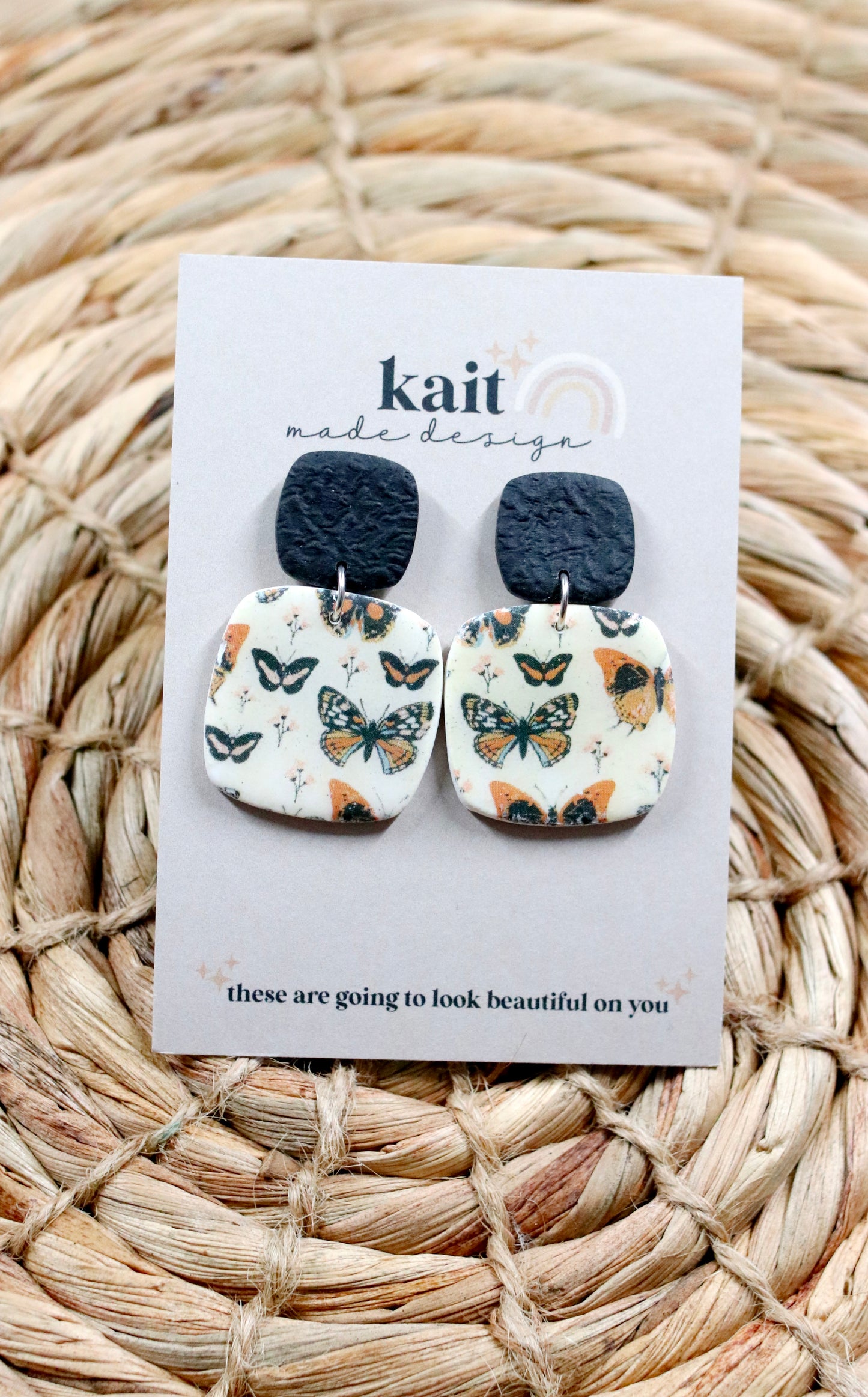 Butterfly Print Square Dangle Earrings