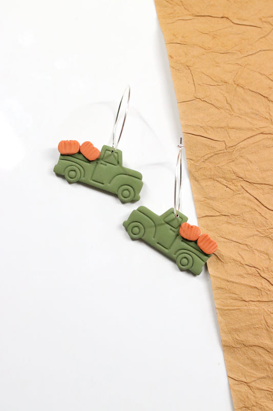 Fall Pumpkin Truck Earrings