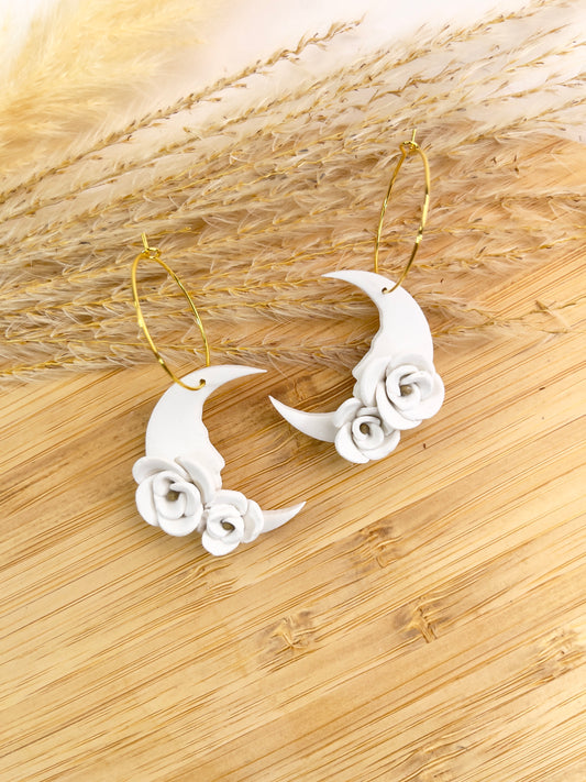 Crescent Floral Moon Bridal Earrings