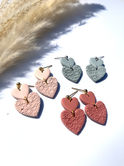 Printed Heart Dangle Earrings