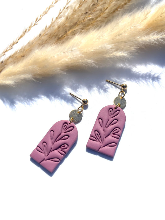 Leaf Printed Plum Earrings
