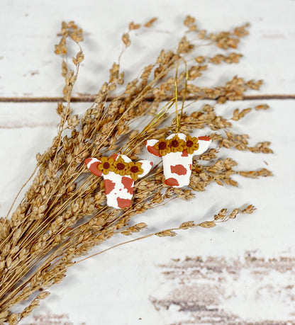 Boho Summer Sunflower Cow Earrings