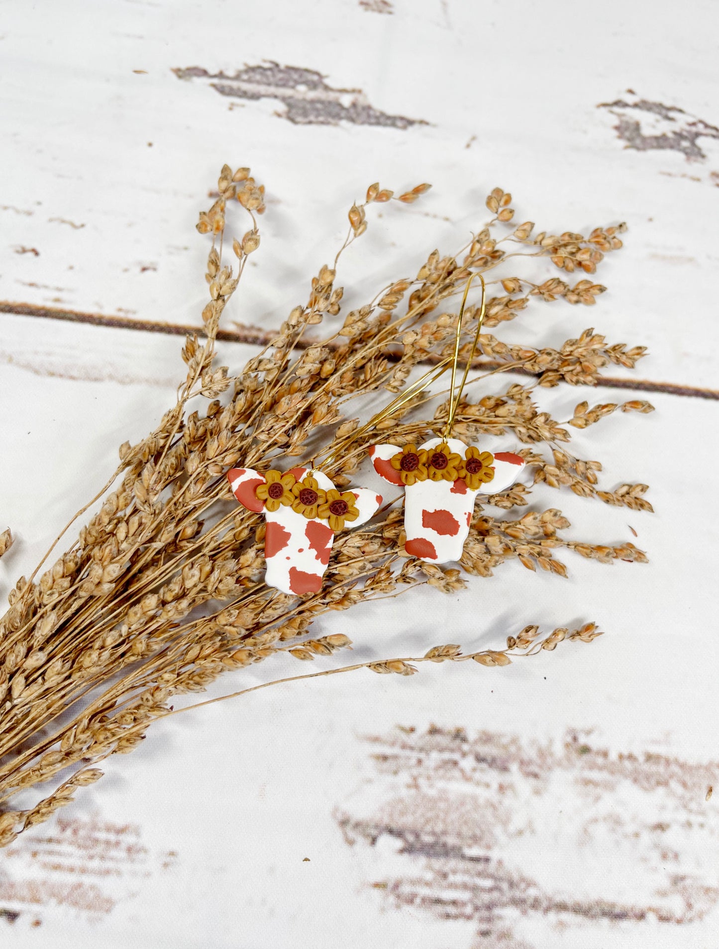 Boho Summer Sunflower Cow Earrings