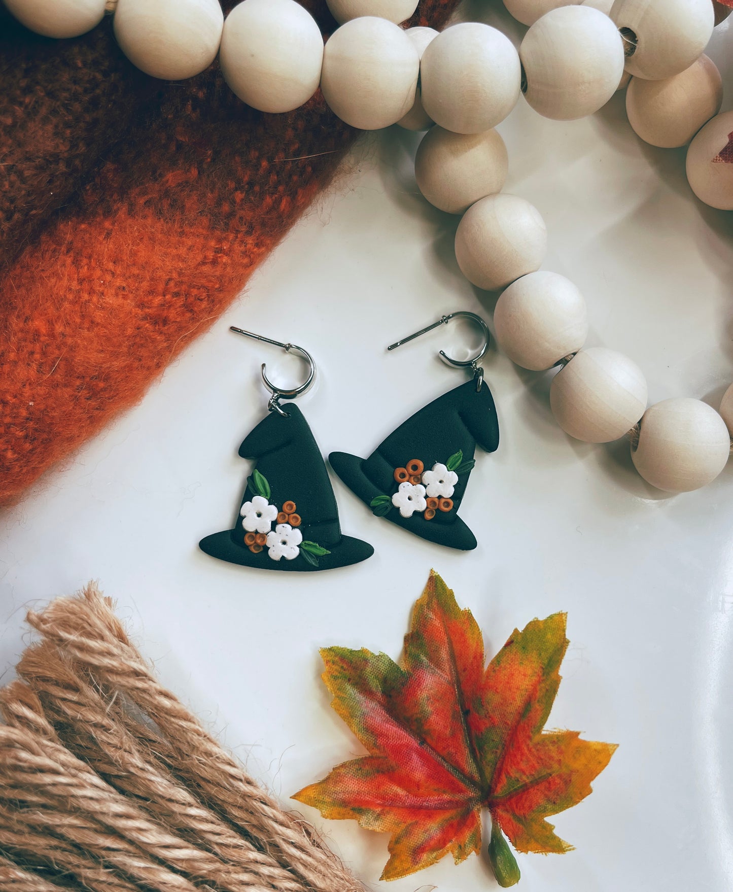 Boho Flower Witch Hat Earrings